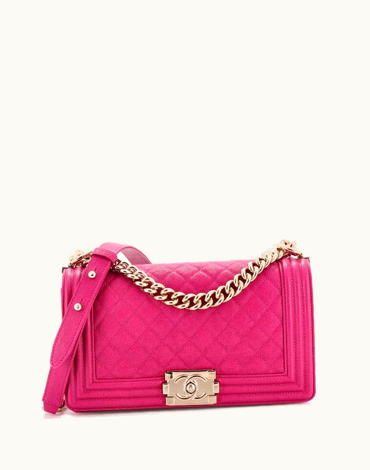Chanel Chanel Boy Flap Bag Quilted Caviar Old Medium Leather Pink Gold