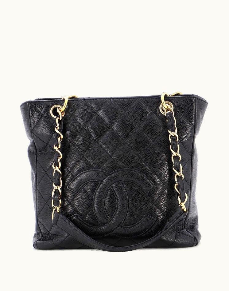 Chanel Chanel Petite Shopping Tote Quilted Caviar Black Leather Gold Tone