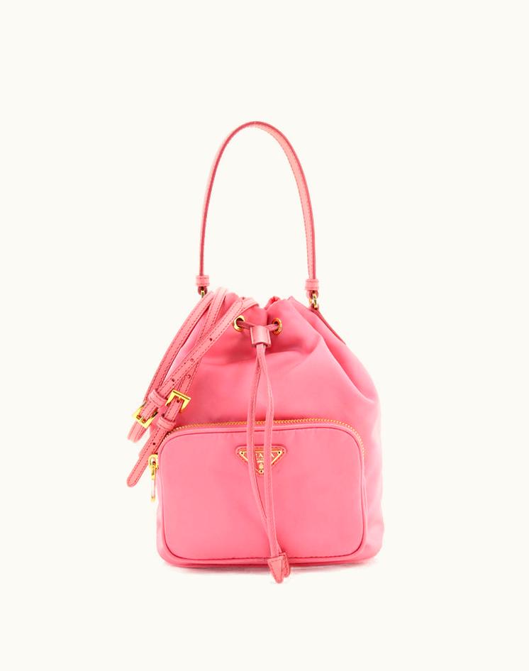 Prada Prada Tessuto Small Drawstring Bucket Bag Pink