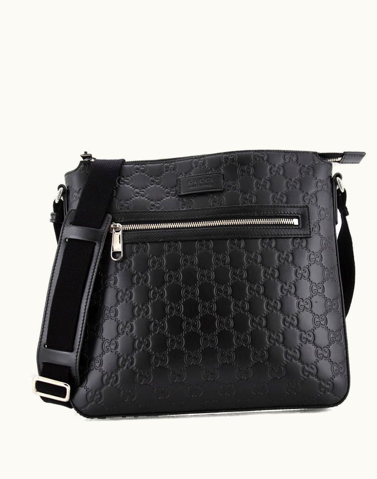 Gucci Gucci 226509/13 Signature Zip Messenger Bag Guccissima Leather Medium Black/Brown Silver