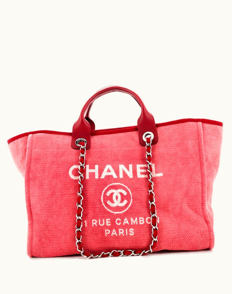 Chanel Chanel Deauville Tote Canvas Medium Red