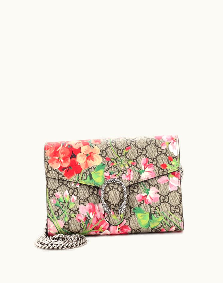 Gucci Gucci Dionysus Chain Wallet Blooms Print GG Coated Canvas Small Pink