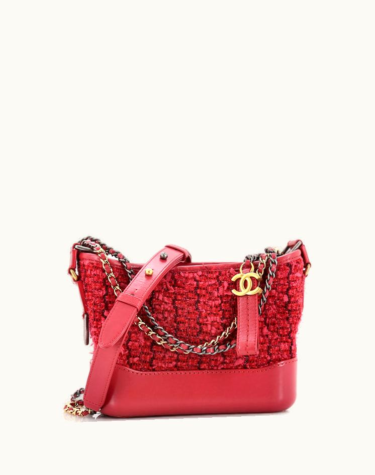 Chanel Chanel Gabrielle Hobo Quilted Tweed And Calfskin Small Pink Tweed & Calfskin Shoulder Bag