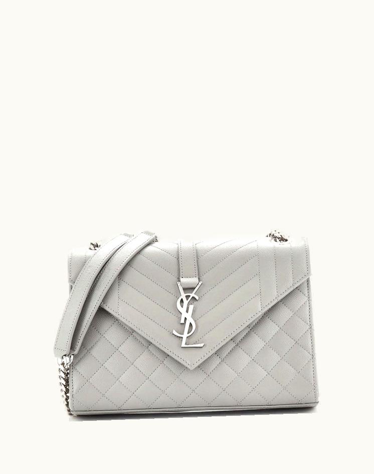 Saint Laurent Saint Laurent Classic Monogram Envelope Satchel Mixed Matelasse Leather Medium in Gray and Black