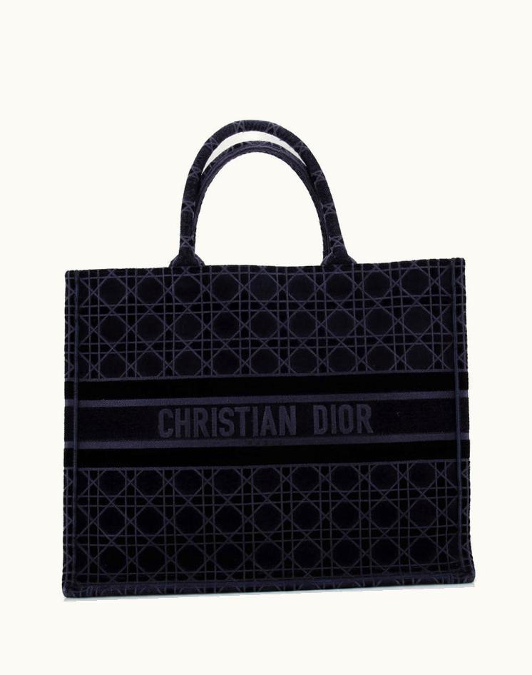 Dior Christian Dior Book Tote Cannage Embroidered Velvet Large Blue