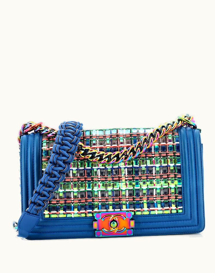 Chanel Chanel Boy Flap Bag Woven Pvc With Lambskin Old Medium