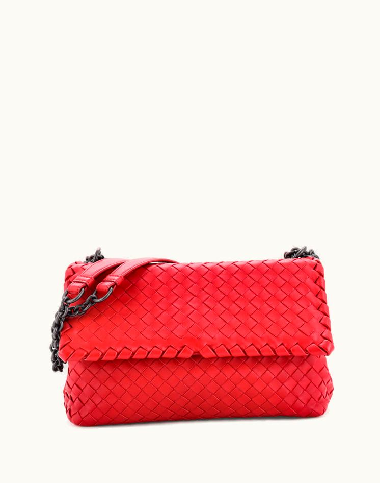 Bottega Veneta Bottega Veneta Olimpia Crossbody Bag Intrecciato Nappa Small in Red