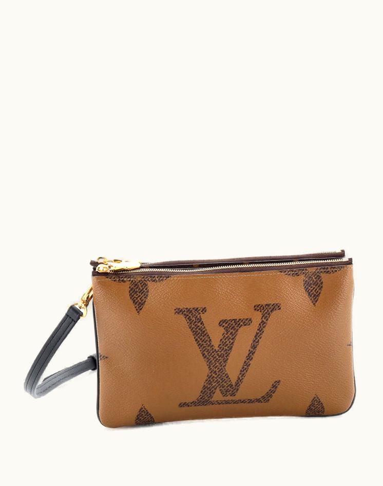 Louis Vuitton Louis Vuitton Double Zip Pochette Reverse Monogram Giant Coated Canvas Brown Leather Black Gold