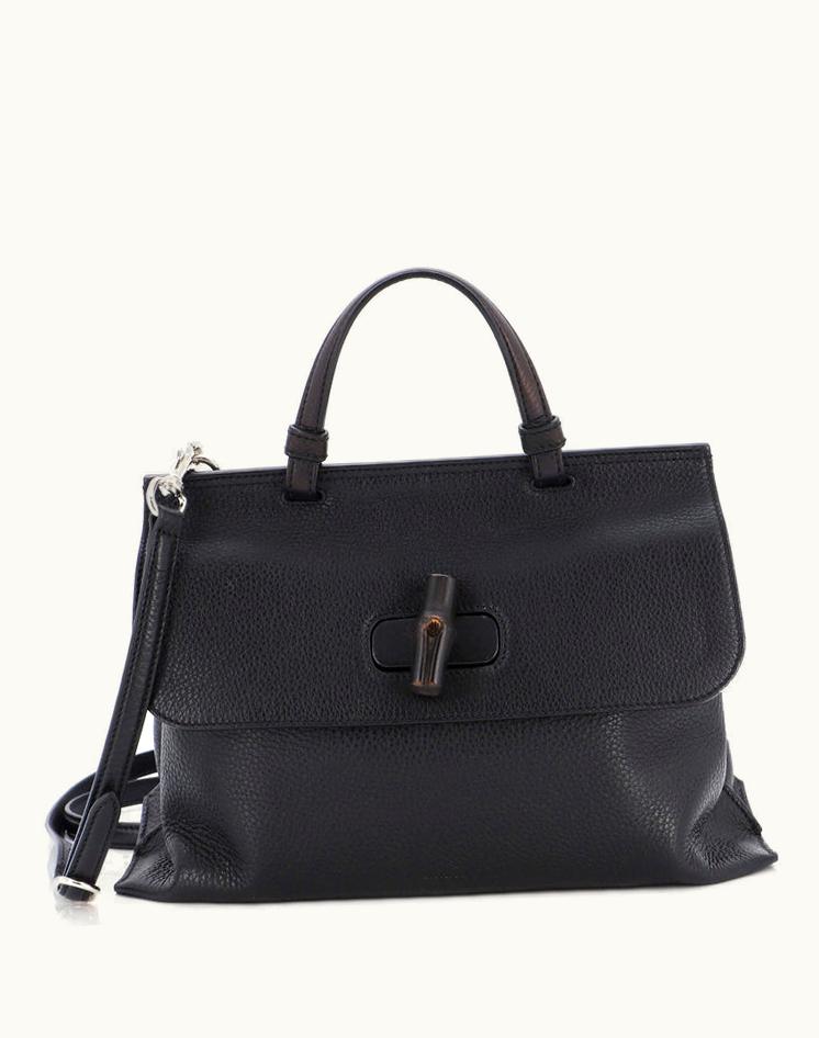 Gucci Gucci Bamboo Daily Top Handle Bag Leather Medium Black Silver