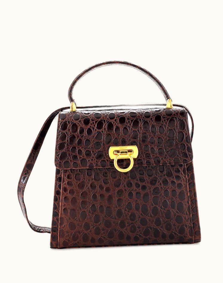 Salvatore Ferragamo Salvatore Ferragamo Gancini Convertible Top Handle Bag Lizard Medium