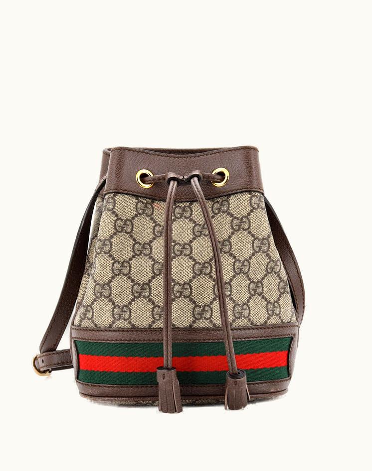 Gucci Gucci Ophidia Mini Bucket Bag GG Coated Canvas Brown