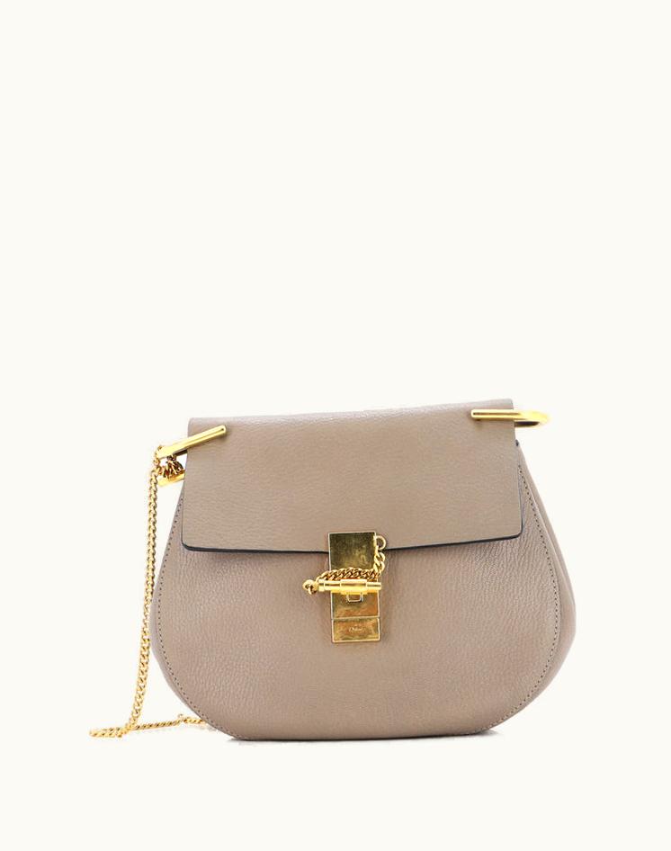 Chloe Chloe Drew Crossbody Bag Leather Small Neutral Gold