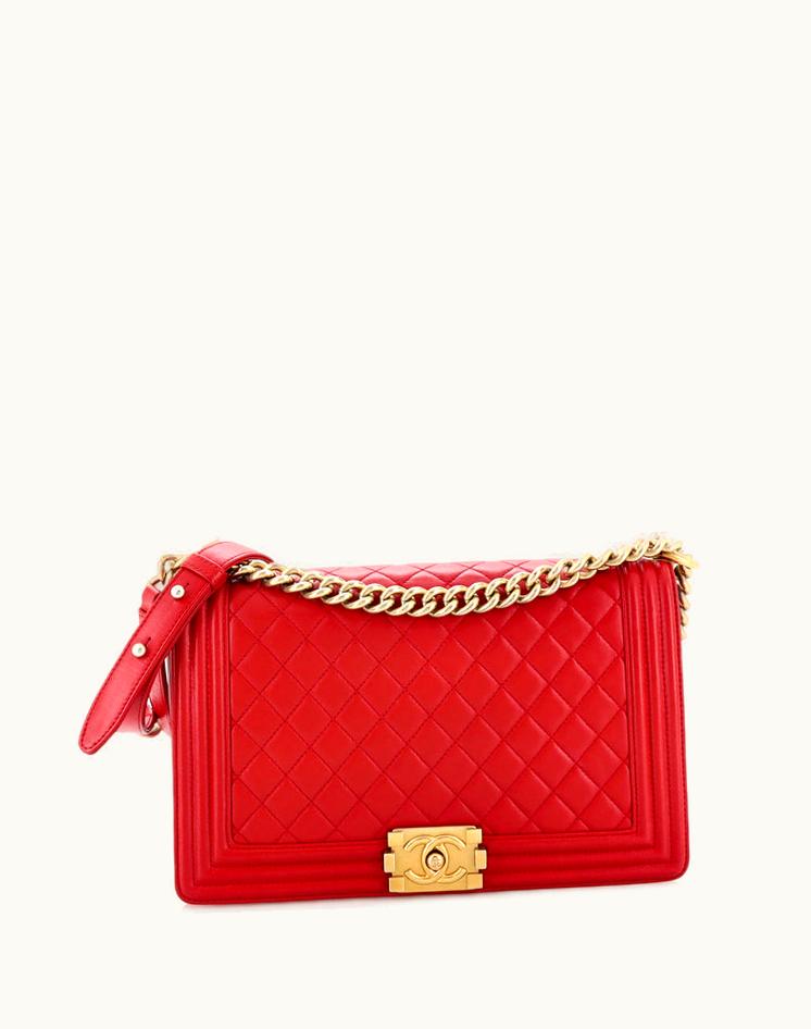 Chanel Chanel Boy Flap Bag Quilted Lambskin New Medium in Red Leather