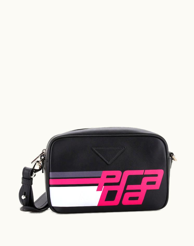 Prada Prada Logo Camera Bag City Calf Medium Leather Black Silver