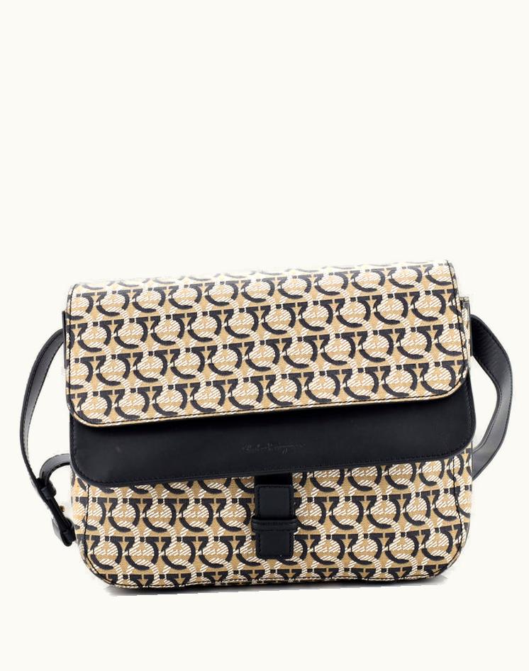 Salvatore Ferragamo Salvatore Ferragamo Flap Messenger Bag Gancini Coated Canvas