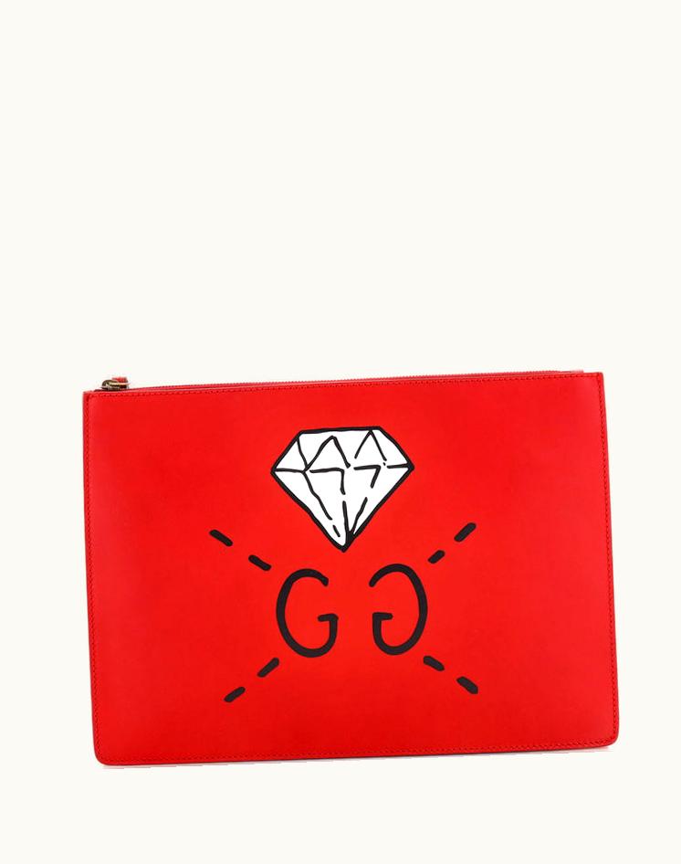Gucci Gucci Convertible Clutch Guccighost Leather Large