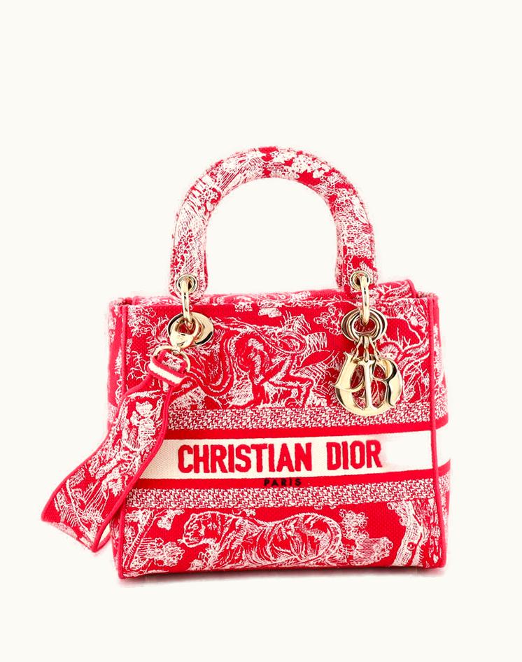 Dior Christian Dior Lady D-Lite Bag Embroidered Canvas Medium Red