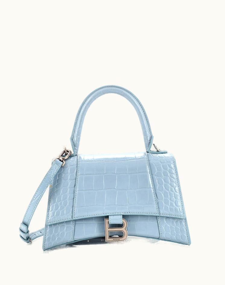 Balenciaga Balenciaga Hourglass Top Handle Bag Crocodile Embossed Leather Small Blue