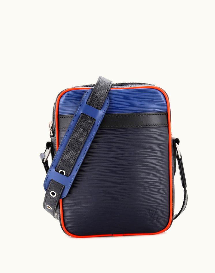 Louis Vuitton Louis Vuitton Danube Handbag Epi Leather And Damier Graphite Slim Black Blue Silver