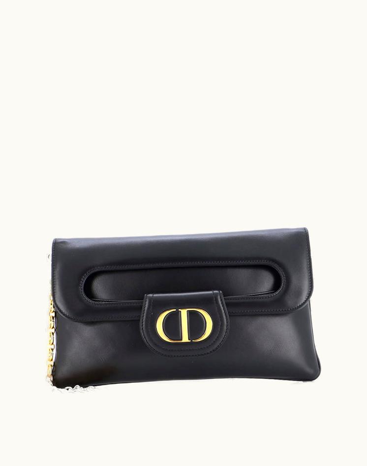 Dior Christian Dior Double Chain Bag Leather Medium Black