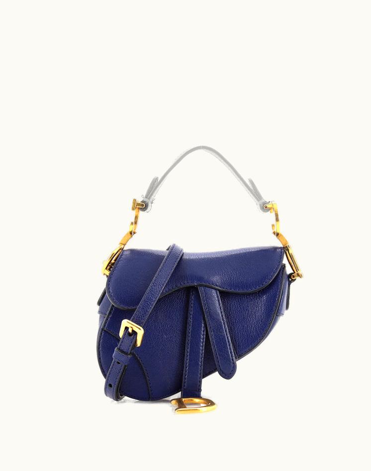 Dior Dior Saddle Handbag Leather Micro Blue Suede Aged Gold