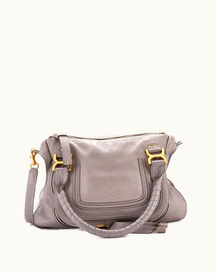 Chloe Chloe Marcie Satchel Leather Medium Gray Green Gold