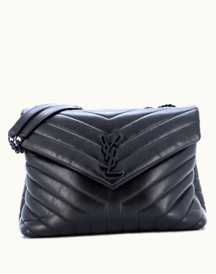 Saint Laurent Saint Laurent Loulou Medium Matelasse Chevron Leather Shoulder Bag Black