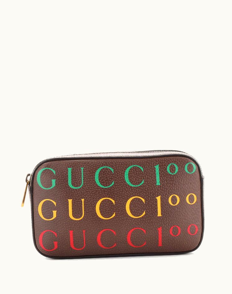 Gucci Gucci Aria 100Th Anniversary Belt Bag Printed Leather Brown & Print