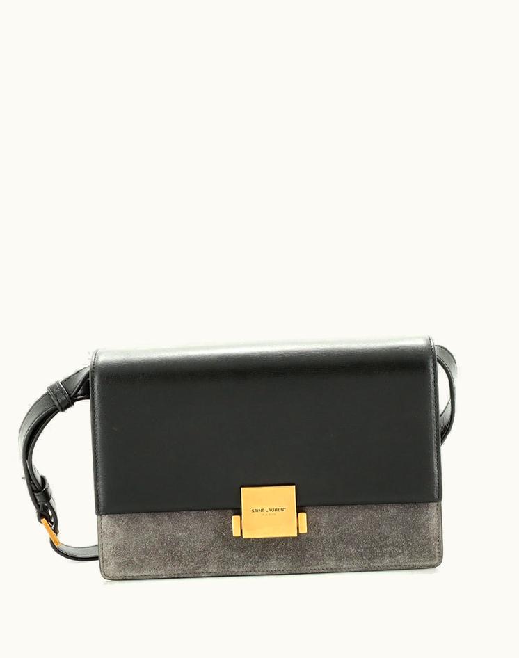 Saint Laurent Saint Laurent Bellechasse Shoulder Bag Medium Leather and Suede Black/Gray Aged Gold