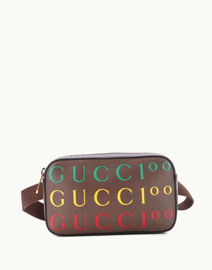 Gucci Gucci Aria 100Th Anniversary Belt Bag Printed Leather Brown Aged Gold