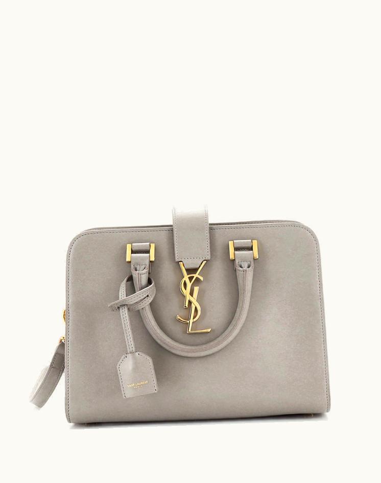 Saint Laurent Saint Laurent Monogram Cabas Leather Baby Tote Gray Black Gold