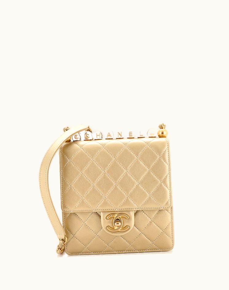 Chanel Chanel Chic Pearls Flap Bag Quilted Goatskin With Acrylic Beads Mini Gold