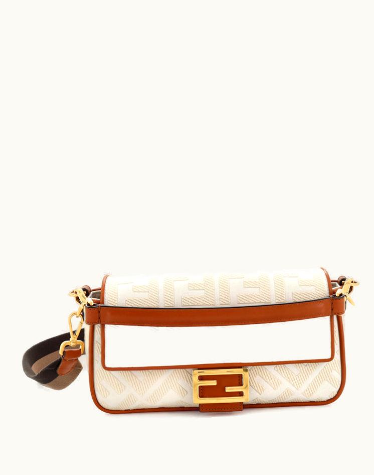 Fendi Fendi Baguette NM Bag Zucca Embroidered Canvas Medium Gold