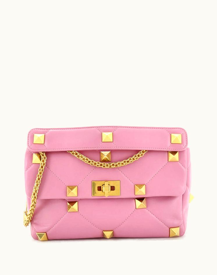 Valentino Valentino Garavani Roman Stud Flap Bag Quilted Leather Large Pink