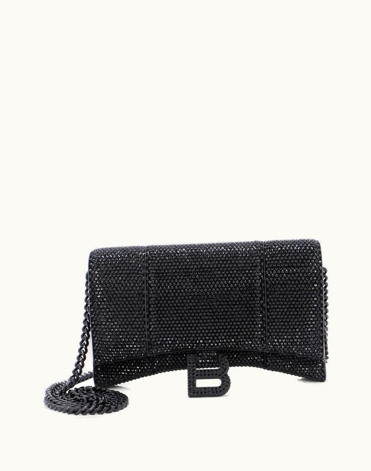 Balenciaga Balenciaga Hourglass Chain Wallet Suede With Crystals XS Rhinestone Black