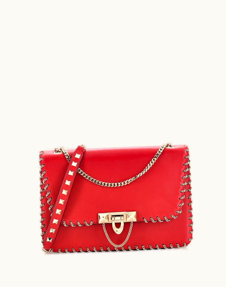 Valentino Valentino Demilune Shoulder Bag Chain Whipstitch Leather Small