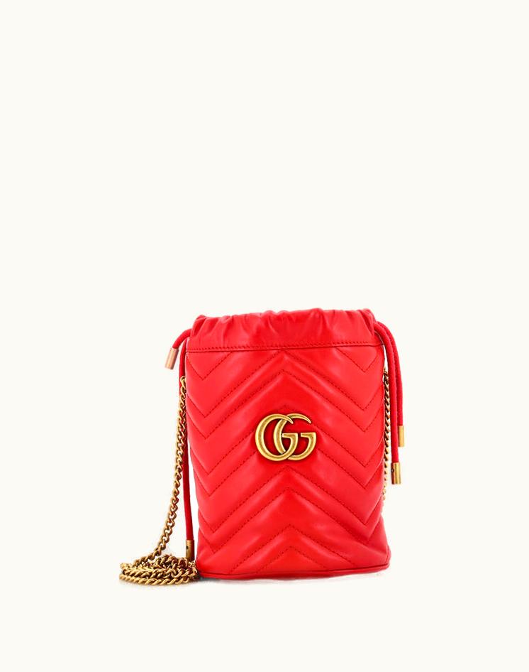 Gucci Gucci GG Marmont Bucket Bag Matelasse Leather Mini Red