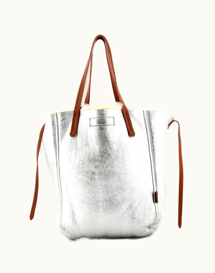 Celine Celine Phantom Cabas Tote Leather With Shearling Medium Silver Luxe Tote