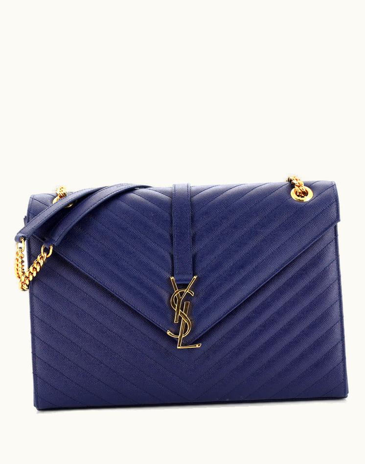 Saint Laurent Saint Laurent Classic Monogram Envelope Satchel Matelasse Chevron Leather Large Blue