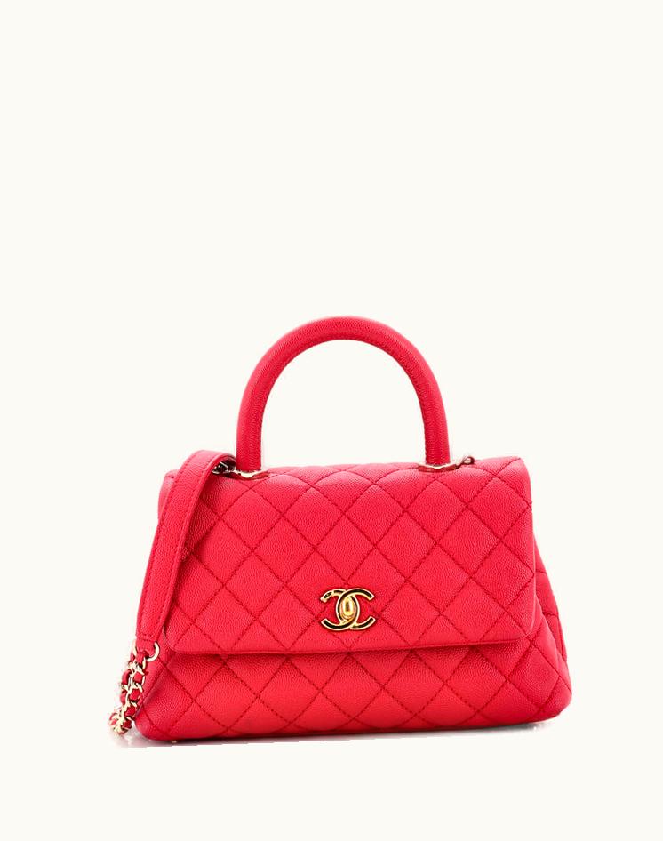 Chanel Chanel Coco Top Handle Bag Quilted Caviar Mini Professional RedLux Gold