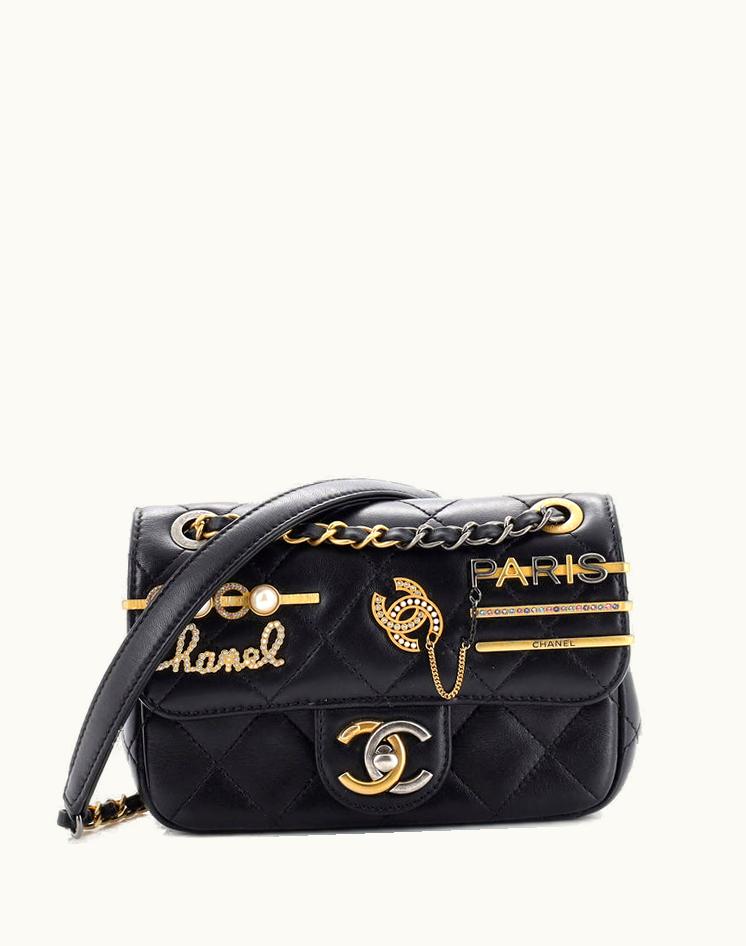 Chanel Chanel Hairpin Charms Two-Tone CC Flap Bag Embellished Quilted Lambskin Mini