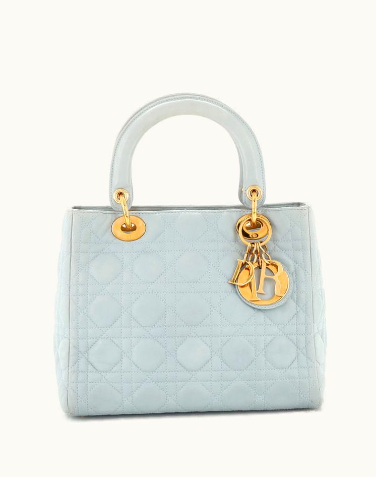 Dior Dior Lady Dior Bag Cannage Quilt Lambskin Medium Blue Gold