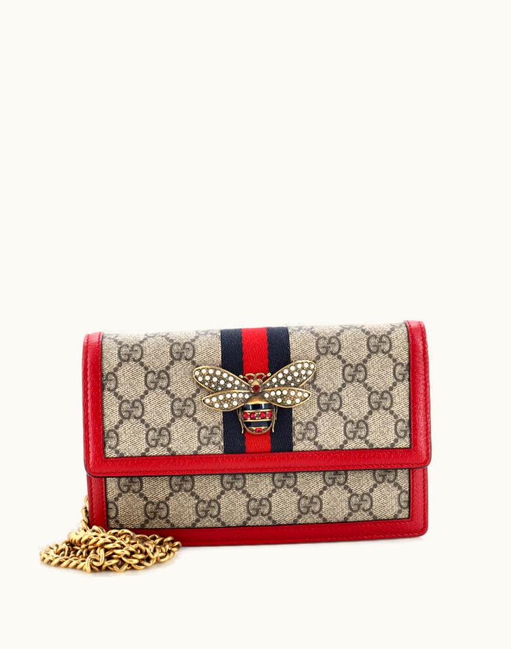 Gucci Gucci Queen Margaret Chain Wallet GG Coated Canvas Mini in Brown & Red