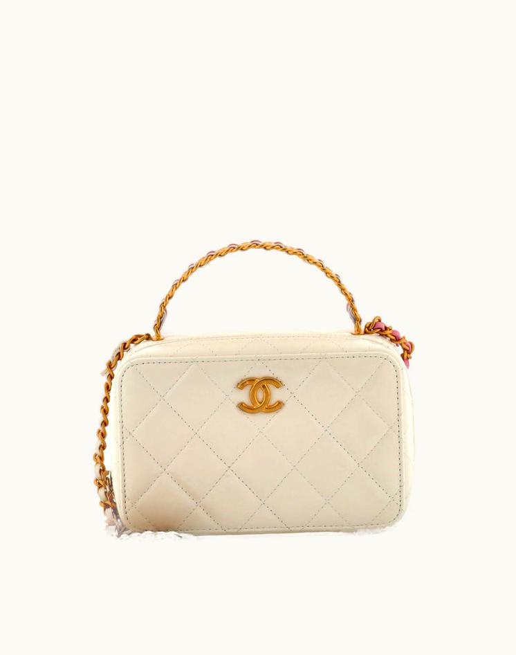 Chanel Chanel CC Woven Rainbow Chain Handle Zip Around Vanity Case Quilted Lambskin Mini