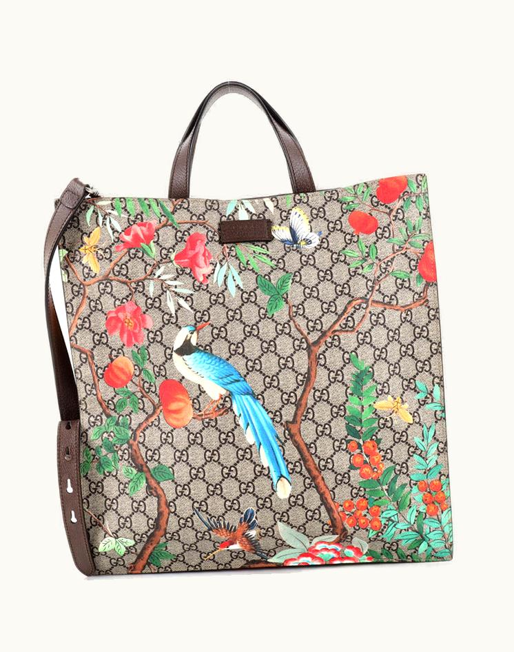Gucci Gucci Tian Print GG Coated Canvas Convertible Soft Open Tote Brown