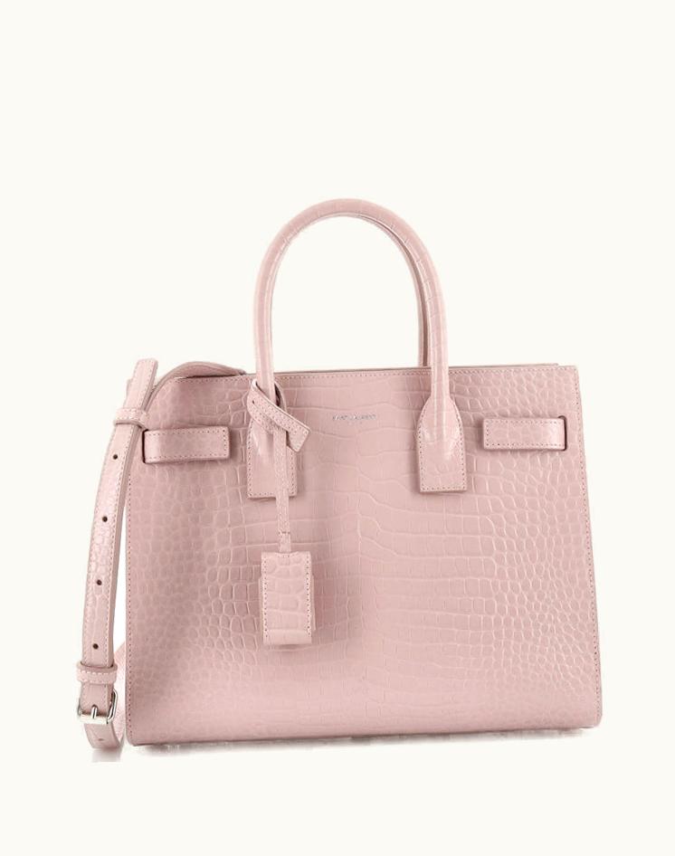 Saint Laurent Saint Laurent Sac De Jour NM Bag Crocodile Embossed Leather Baby Pink