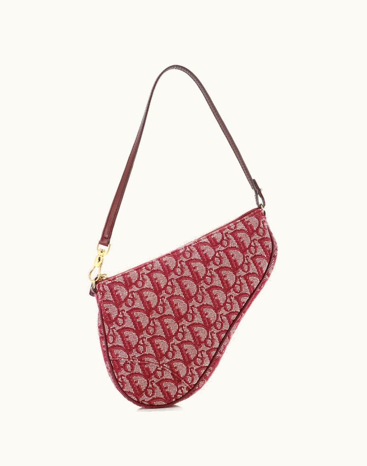 Dior Christian Dior 249308/2 Vintage Saddle Bag Diorissimo Canvas Mini Red