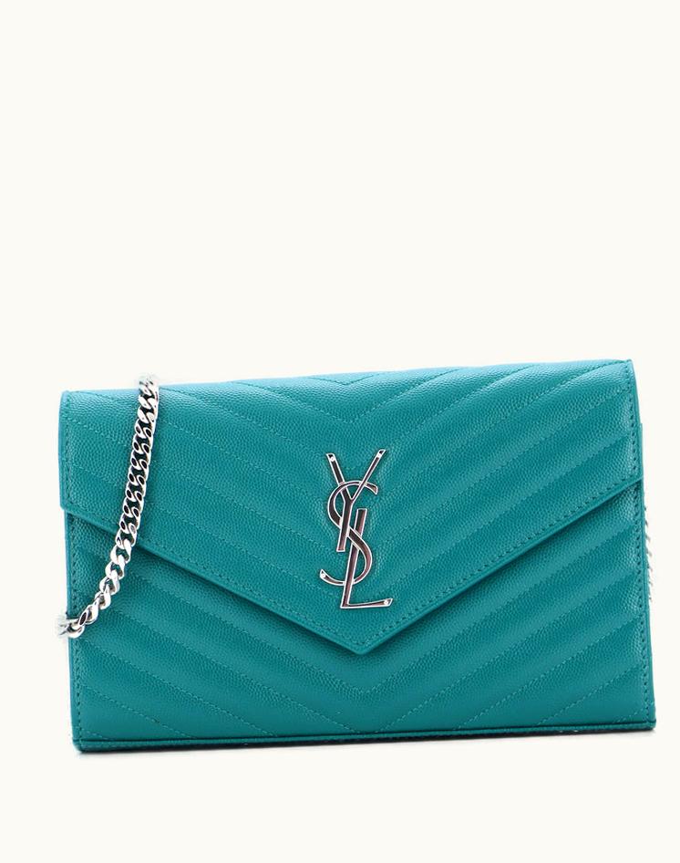 Saint Laurent Saint Laurent Matelasse Chevron Leather Medium Classic Monogram Wallet On Chain Green