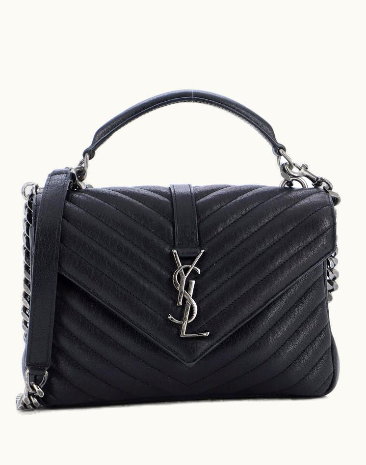 Saint Laurent Saint Laurent Classic Monogram College Bag Matelasse Chevron Leather Medium in Black
