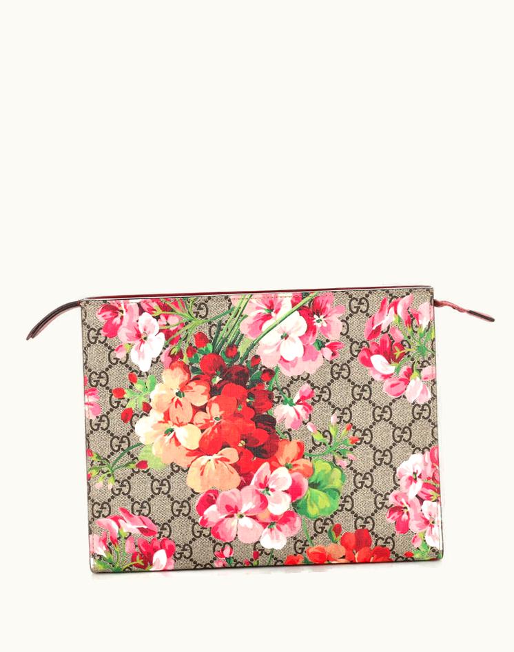 Gucci Gucci Blooms Print GG Coated Canvas Large Toiletry Pouch Brown